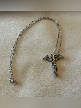 Dragon Sword Pendant Necklace in Gunmetal with Gold Accent